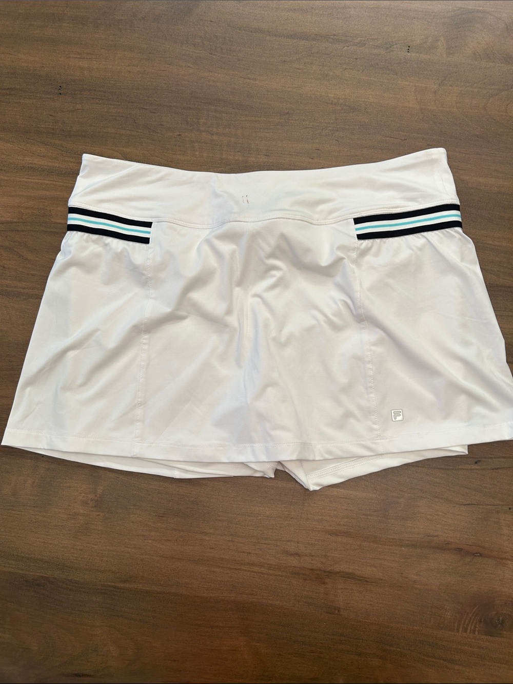 Fila White Tennis Skort with Black & Teal Stripe Accents